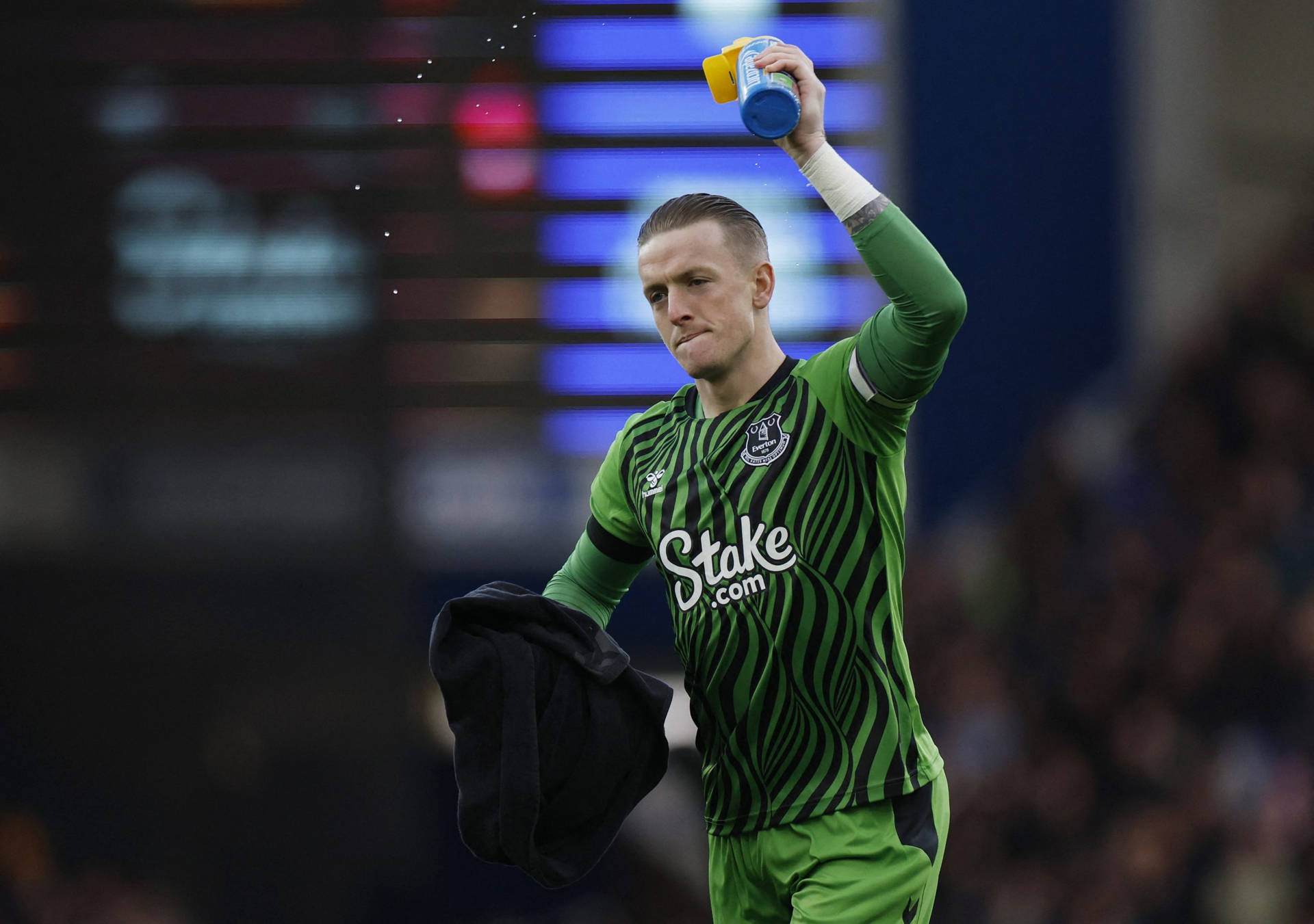 Jordan Pickford Holding Water Bottle