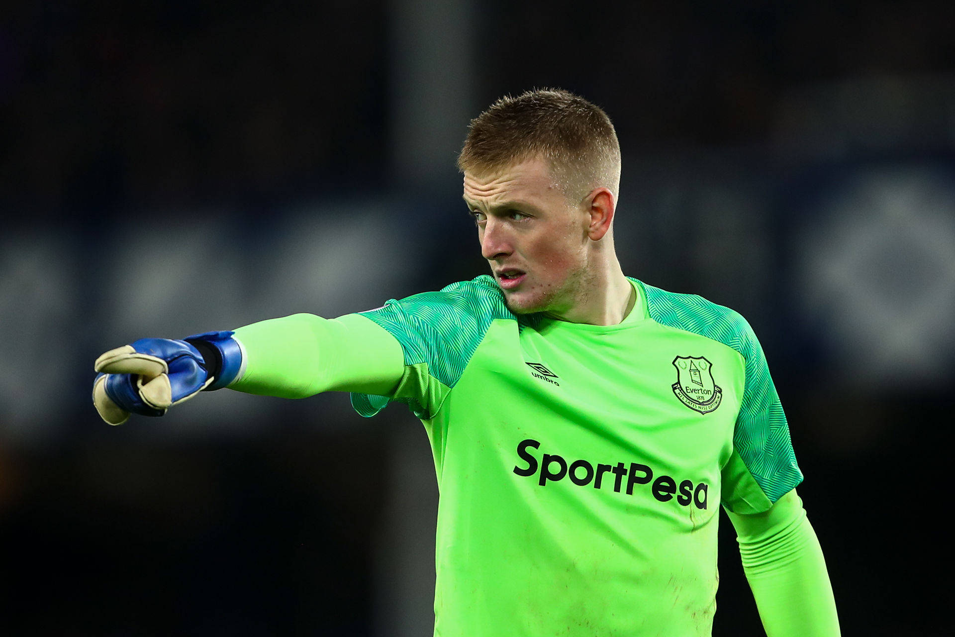 Jordan Pickford In Bright Neon Green Background