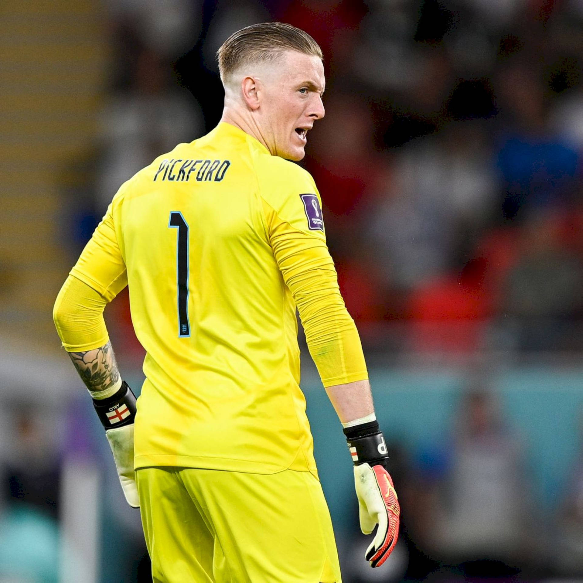 Jordan Pickford Looking Over His Shoulder Background