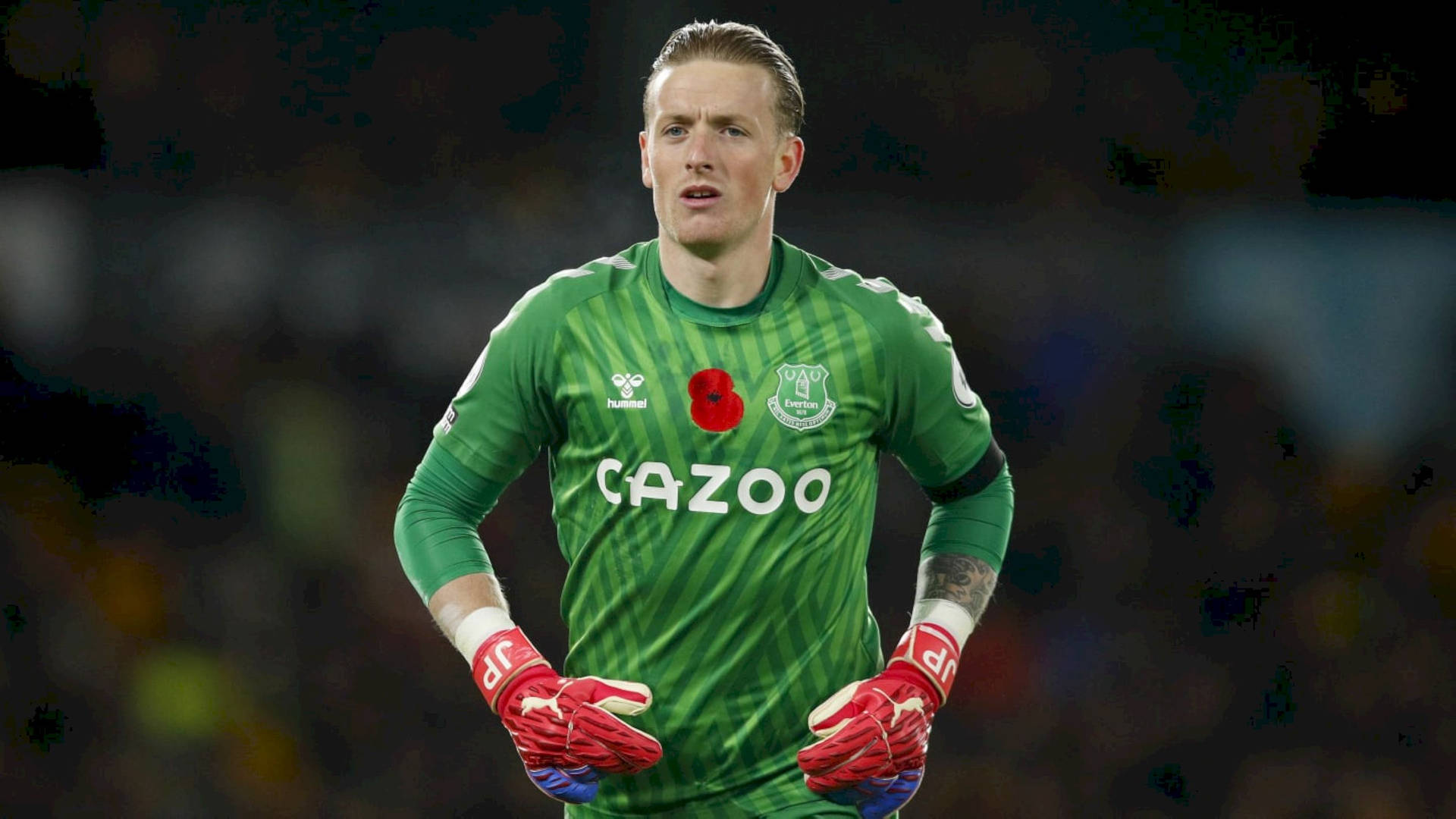 Jordan Pickford Wearing Green And Red Background