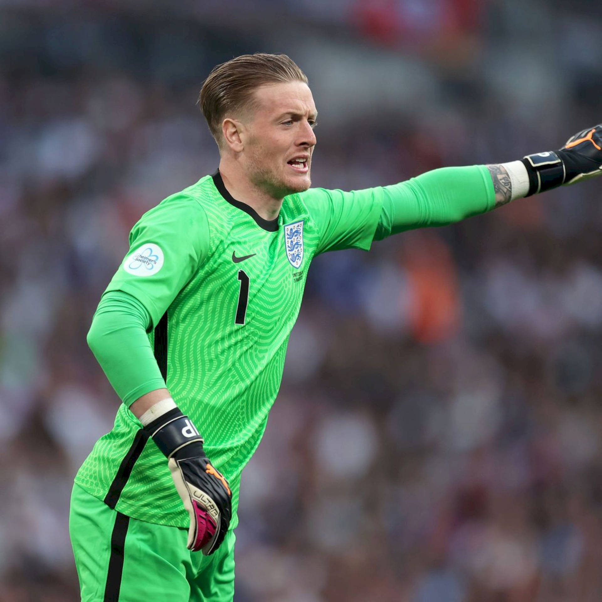 Jordan Pickford Wearing Neon Green Background