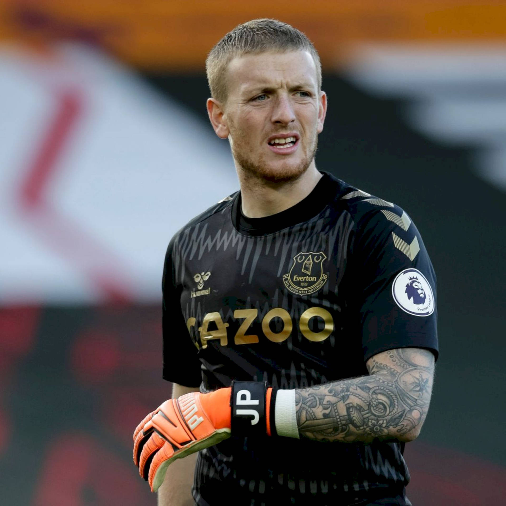 Jordan Pickford With Bright Orange Gloves