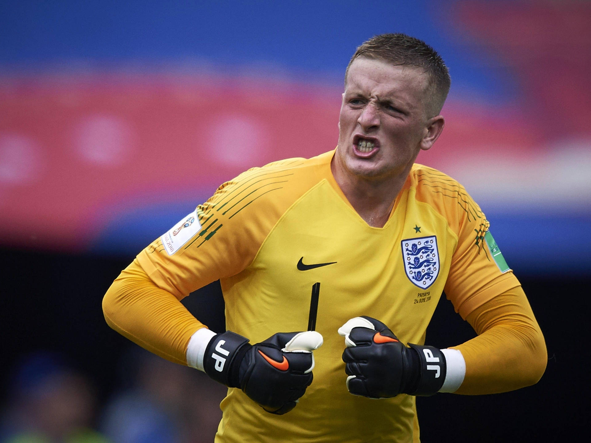 Jordan Pickford With Clenched Fists Background