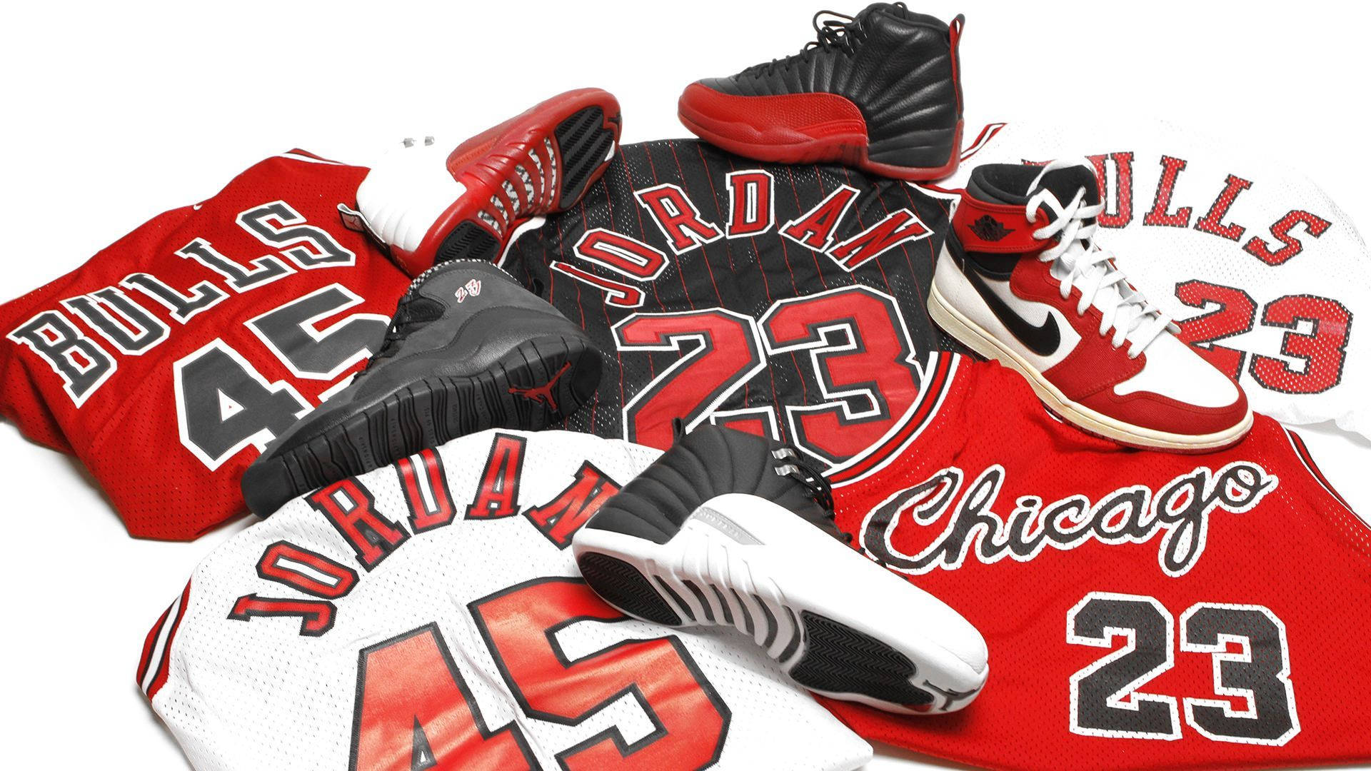 Jordan Shoes Over Jersey Shirts Background