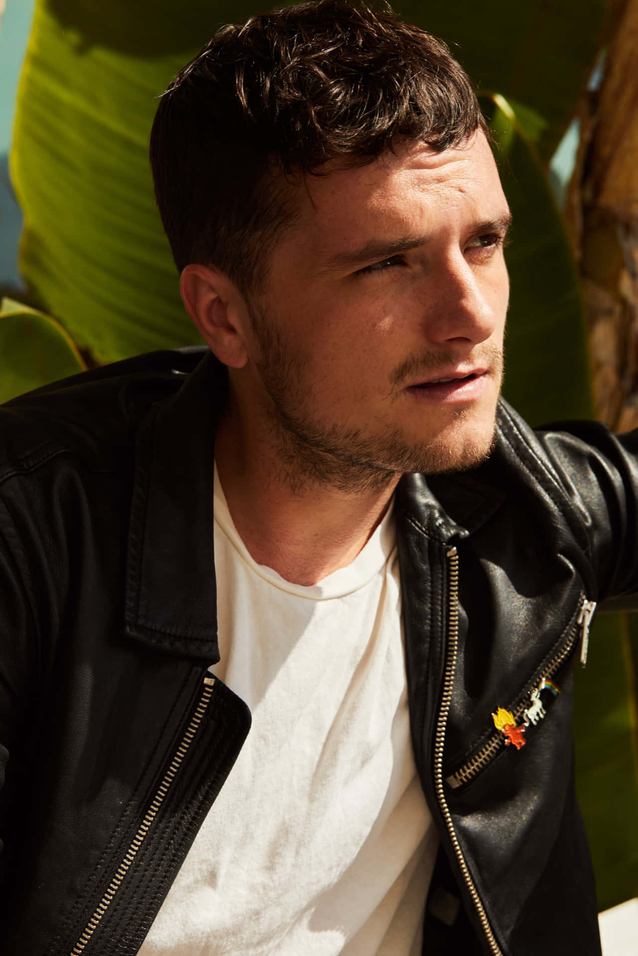 Josh Hutcherson Leather Jacket Portrait Background
