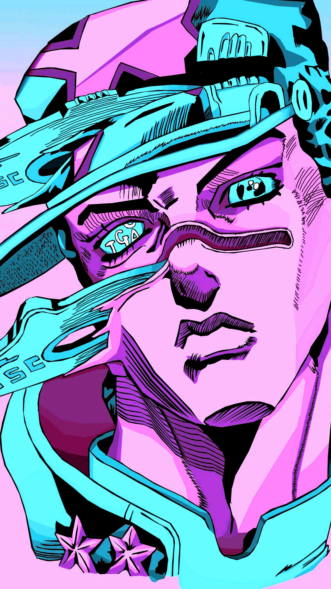 Jotaro Kujo Jojo Manga Pink And Teal Pop Art Background