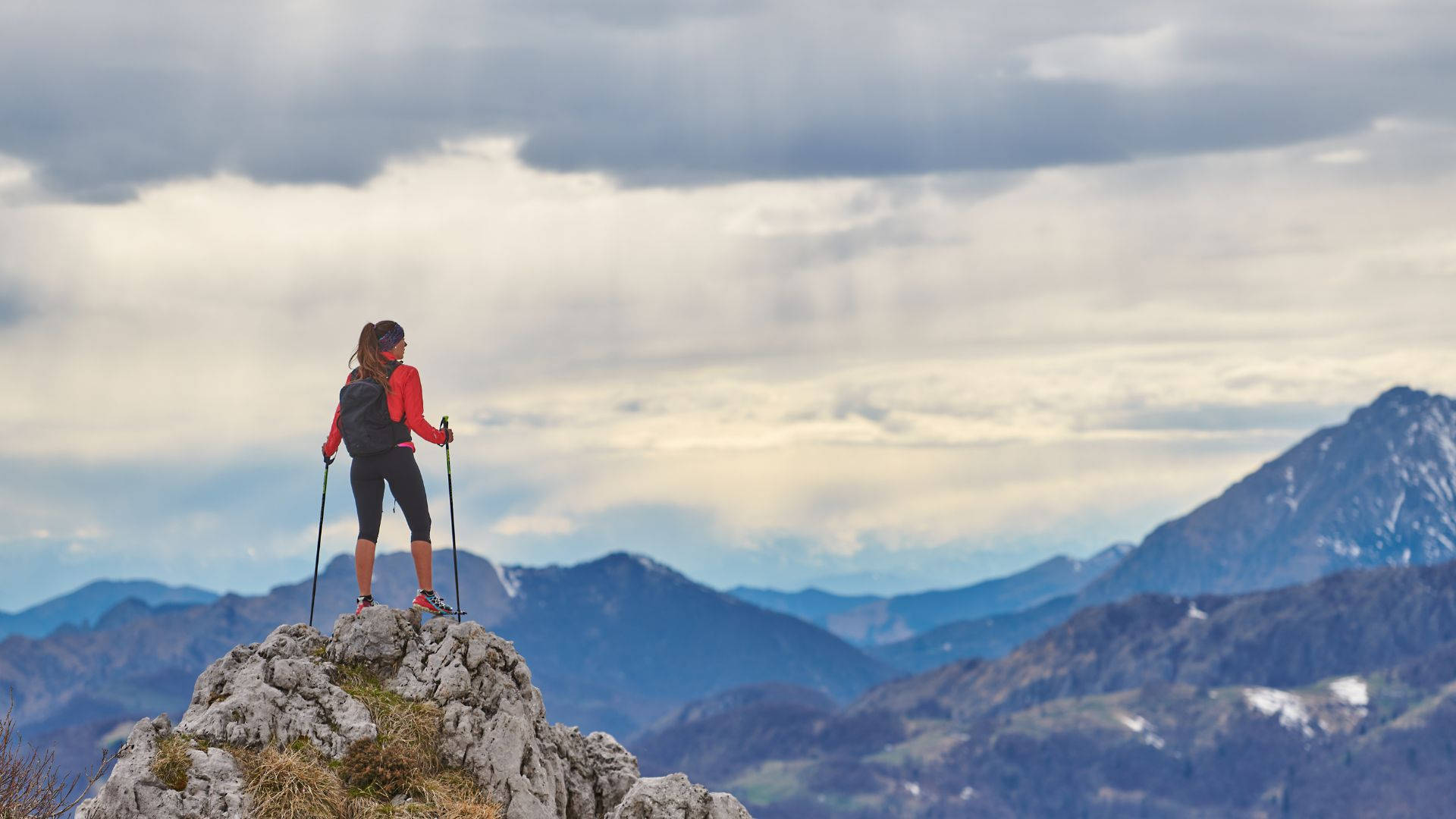 Journey Of Woman Standing On Rock