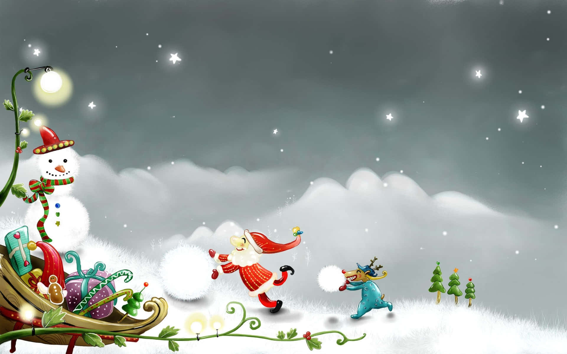 Jovial Santa And Reindeer Art Background
