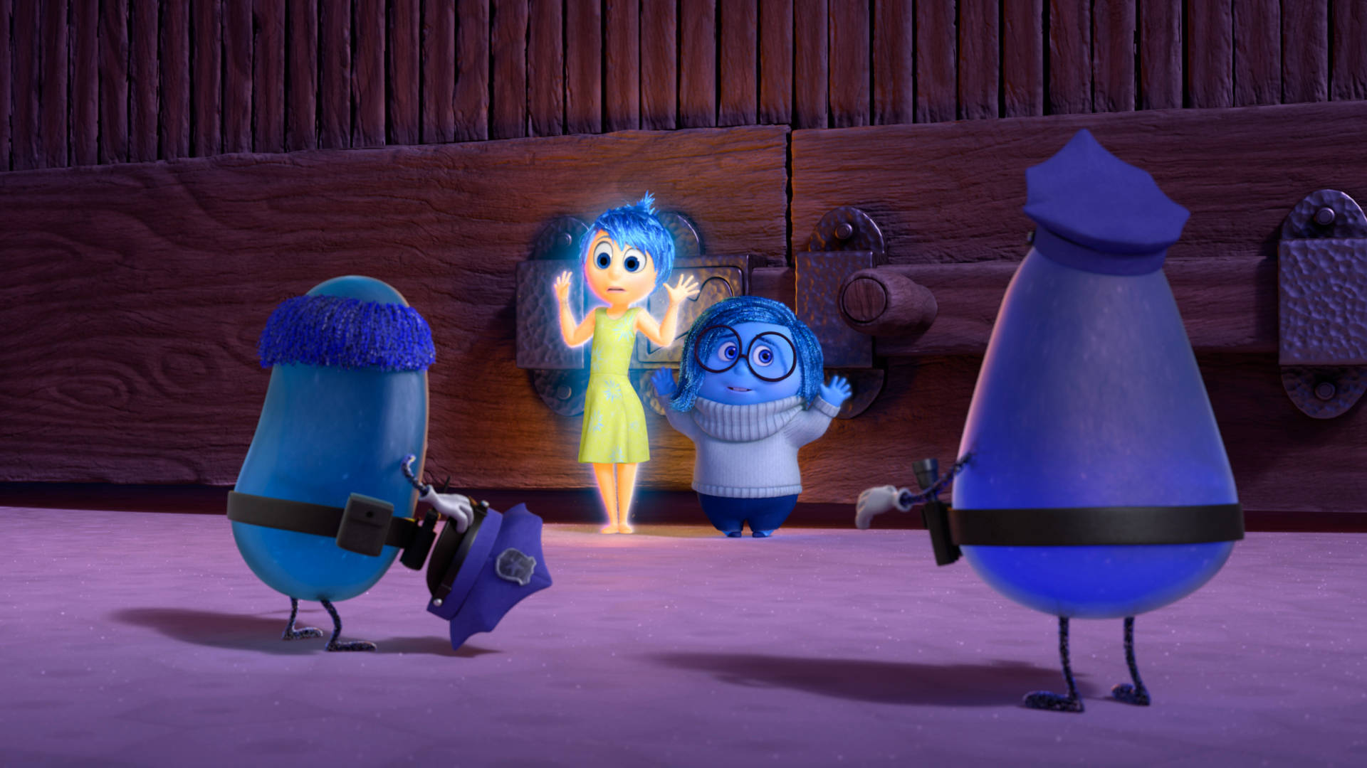 Joy And Sadness With Policemen Inside Out Background