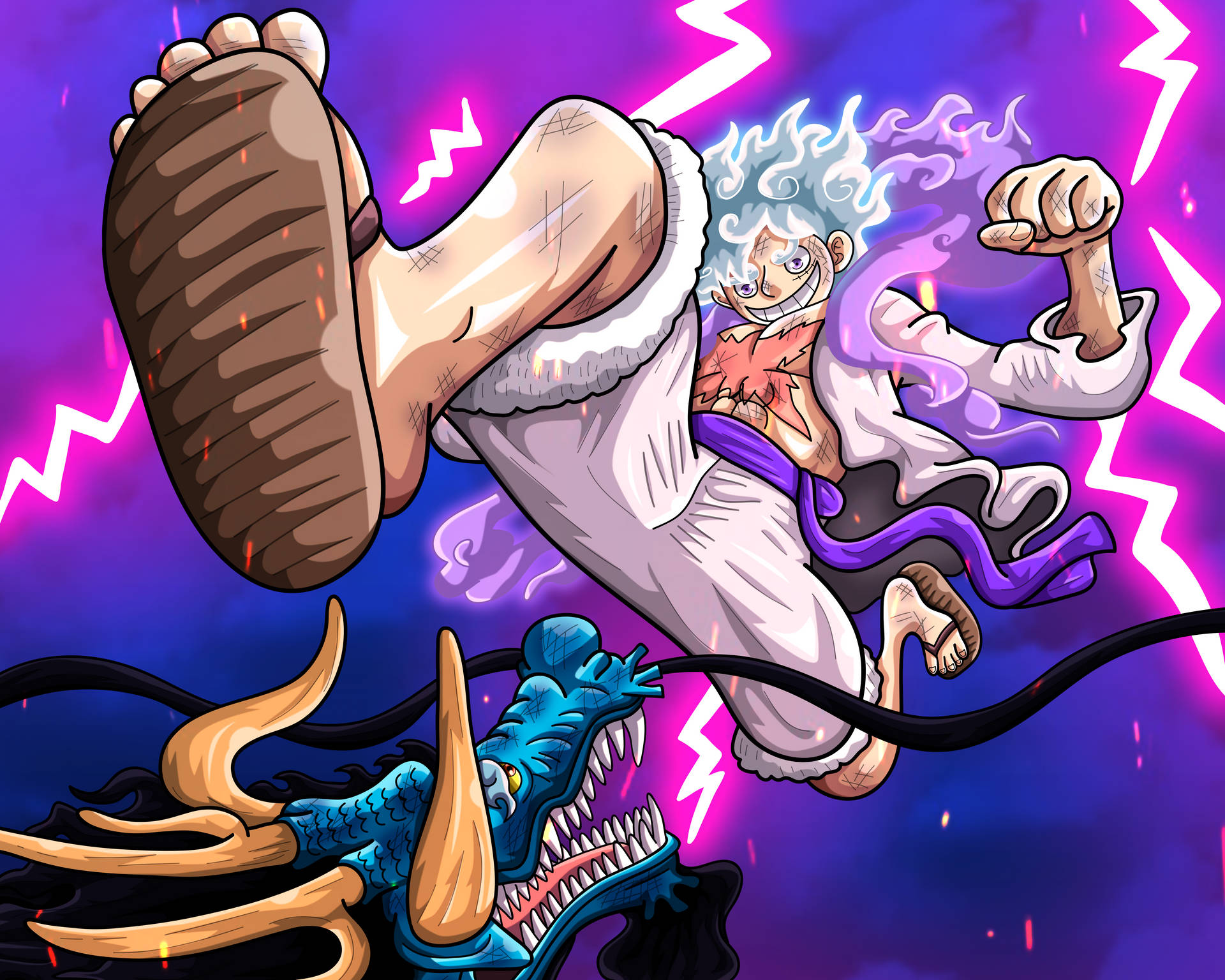 Joy Boy Luffy And Blue Dragon Background