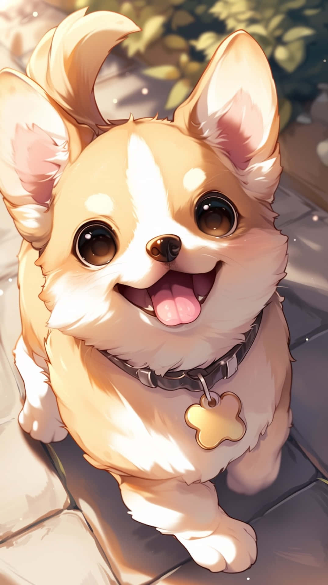 Joyful_ Anime_ Puppy_ Smiling Background