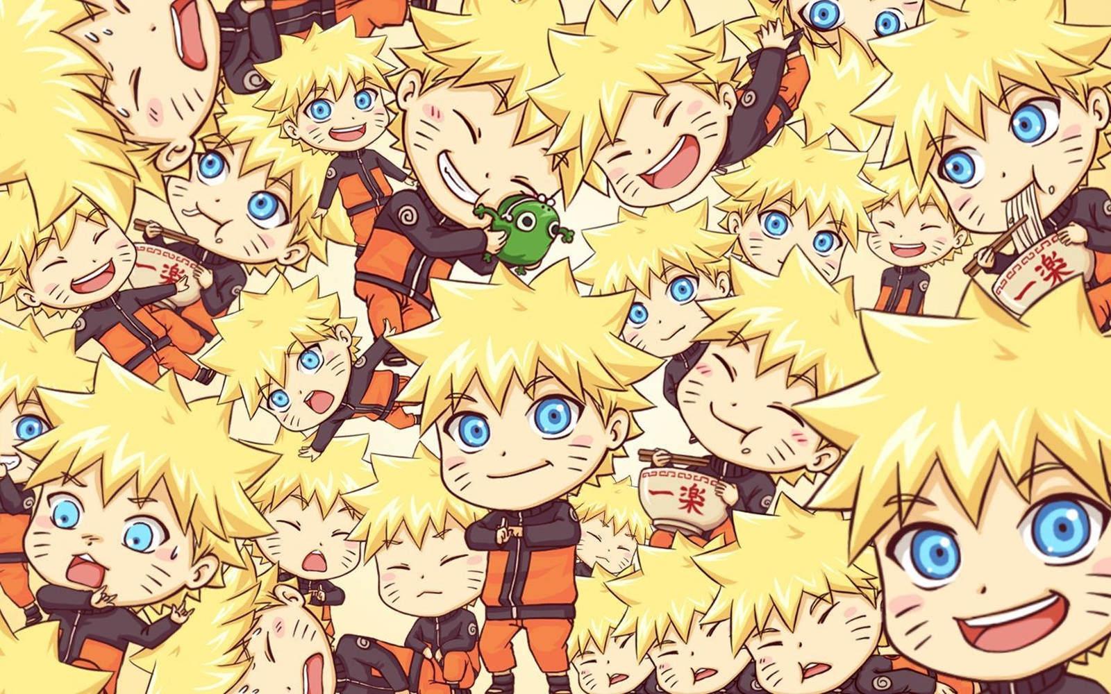 Joyful Chibi Naruto Performing Shadow Clone Jutsu On Laptop Display Background