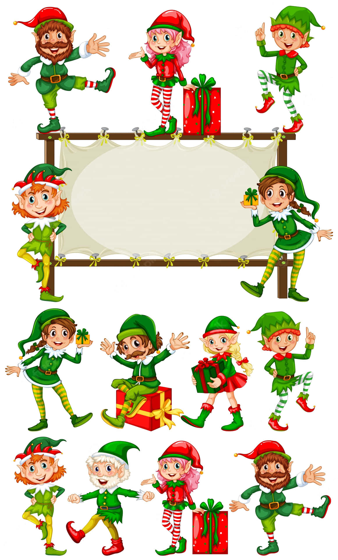 Joyful Christmas Elves Getting Ready For The Holiday Season Background