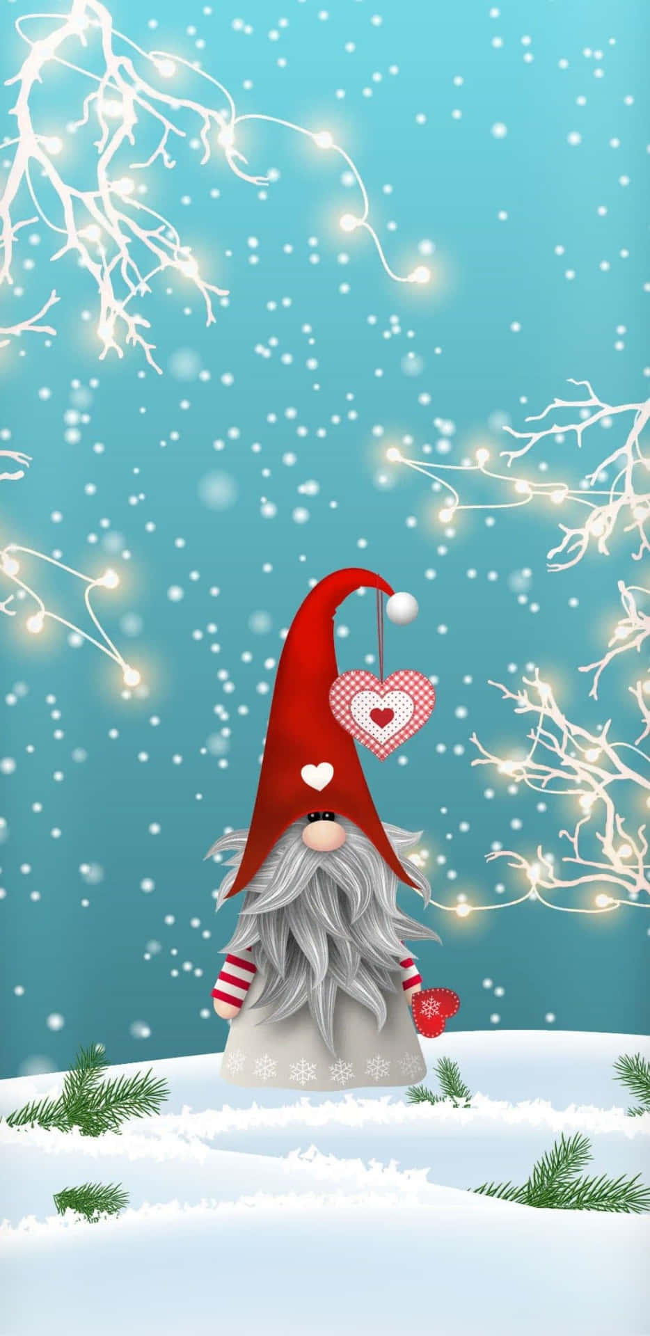 Joyful Christmas Gnome Sitting In The Snow Background