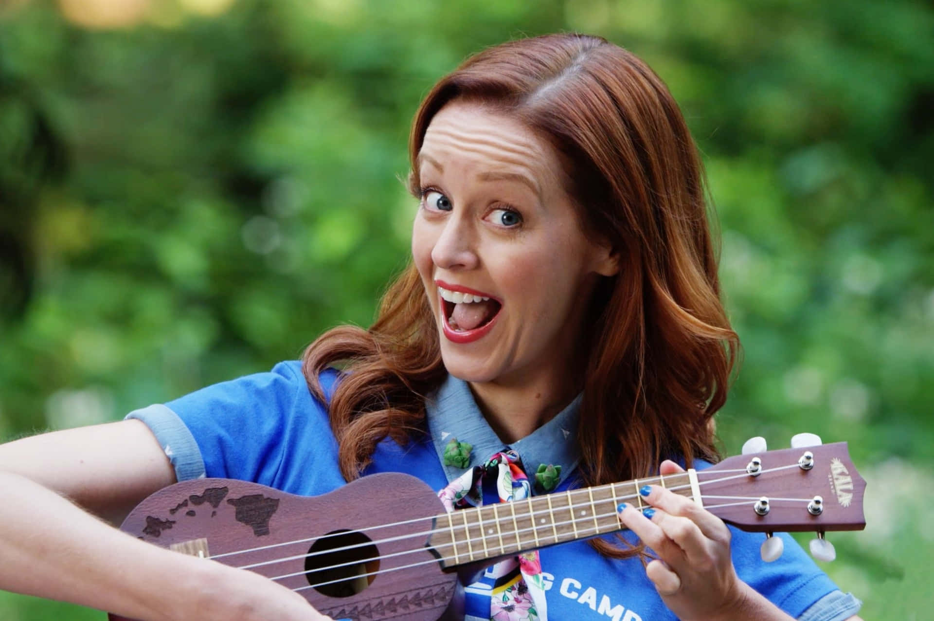 Joyful Ukulele Player Outdoors Background