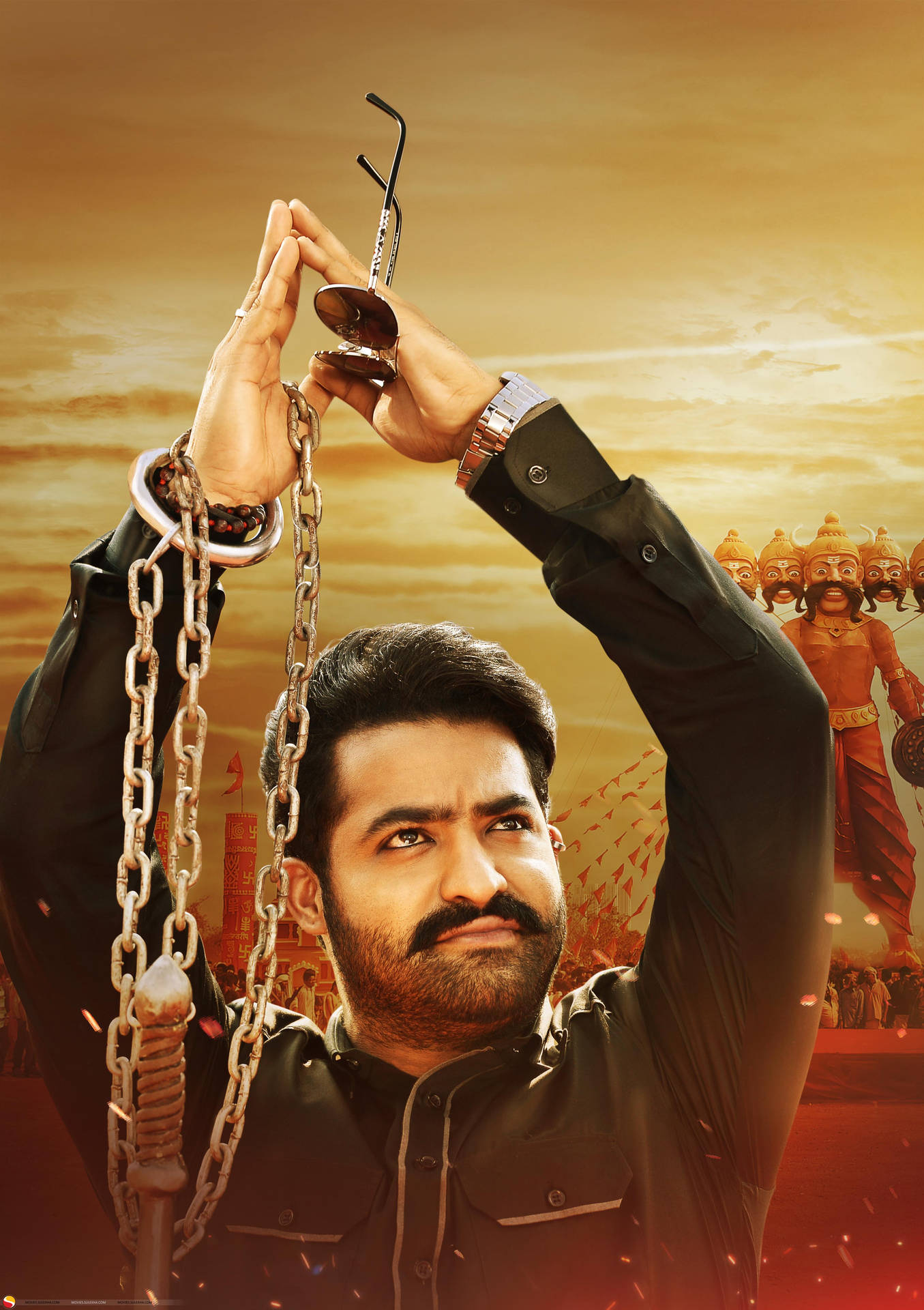 Jr Ntr Film Poster With Chained Hands Background