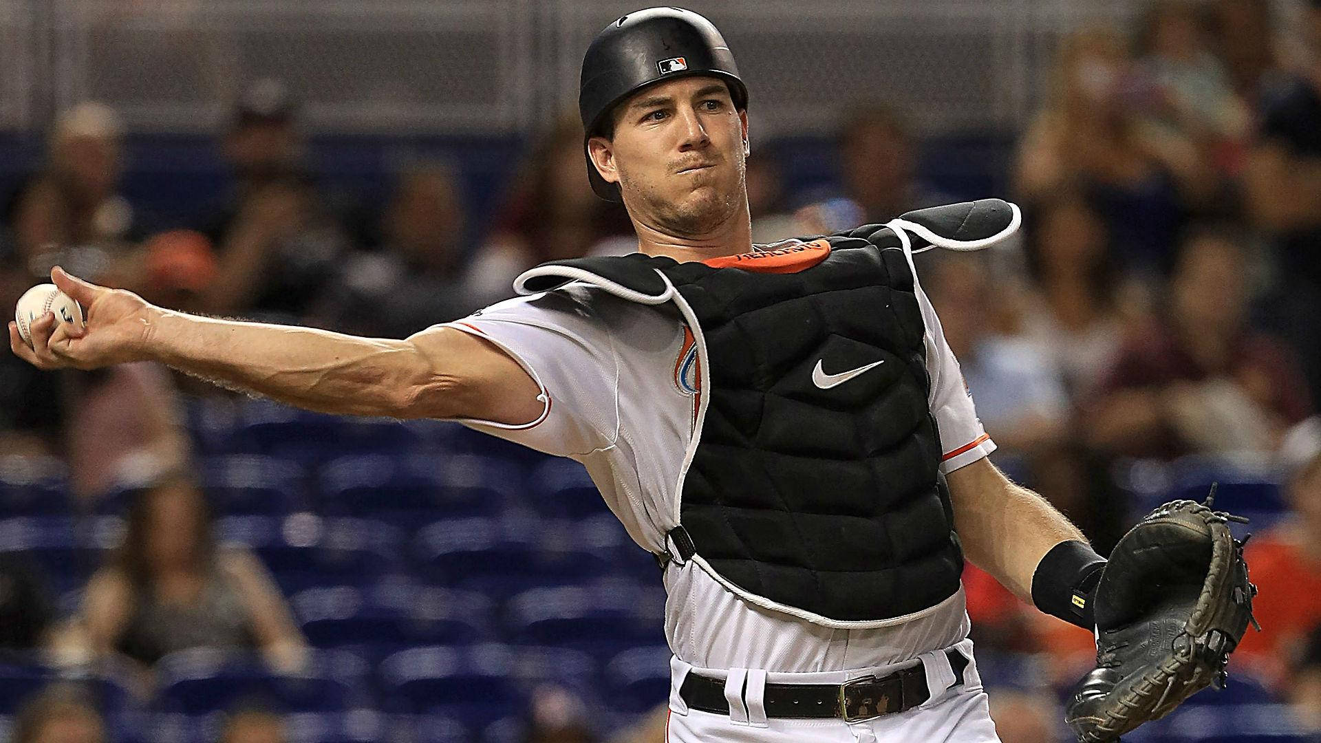 Jt Realmuto Throwing Baseball Background