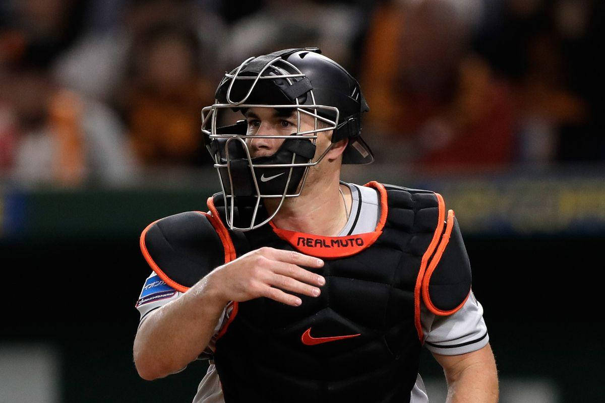 Jt Realmuto Wearing Full Catcher Gear Background