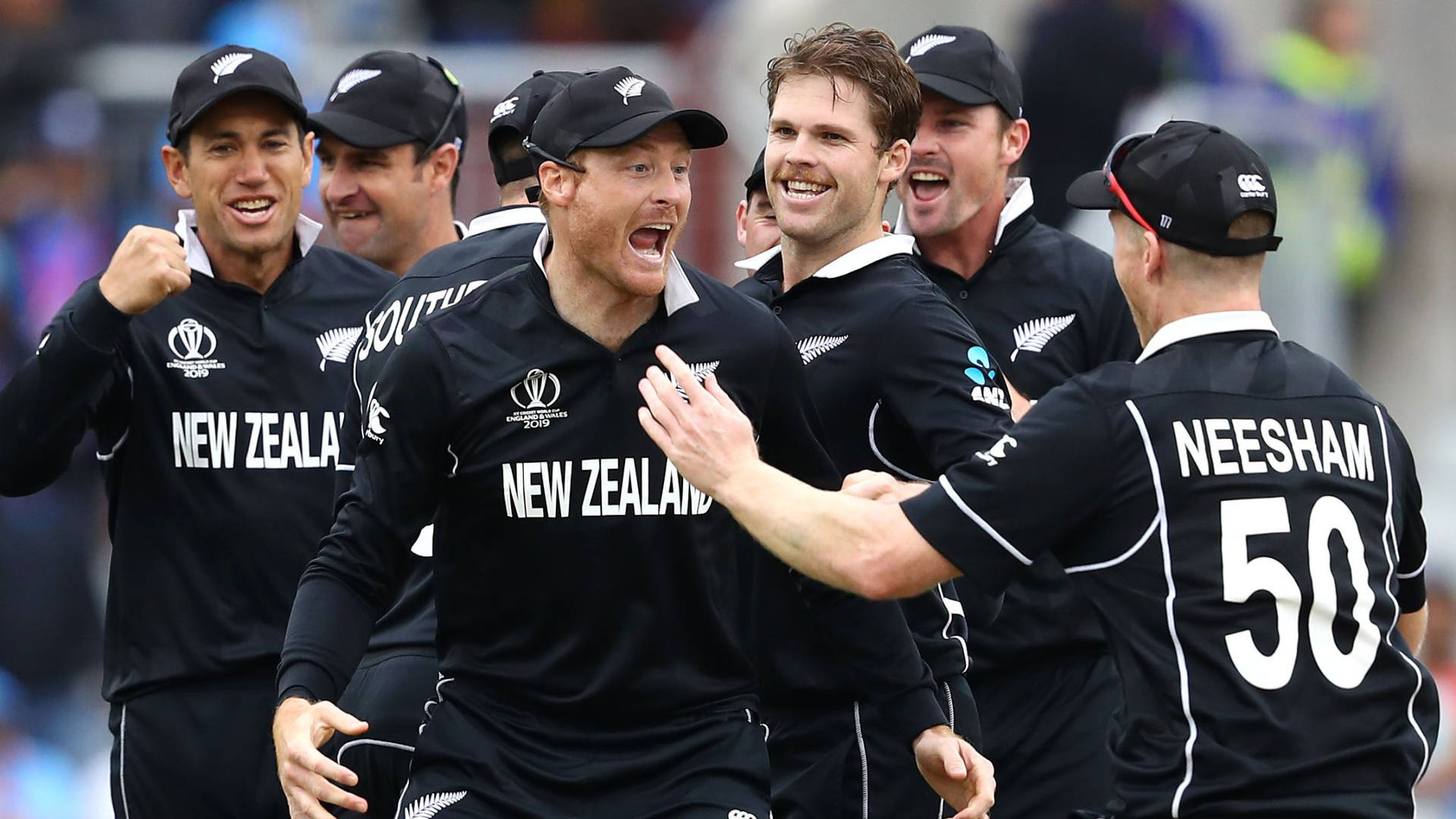 Jubilant New Zealand Cricket Team Celebrating A Victory Background