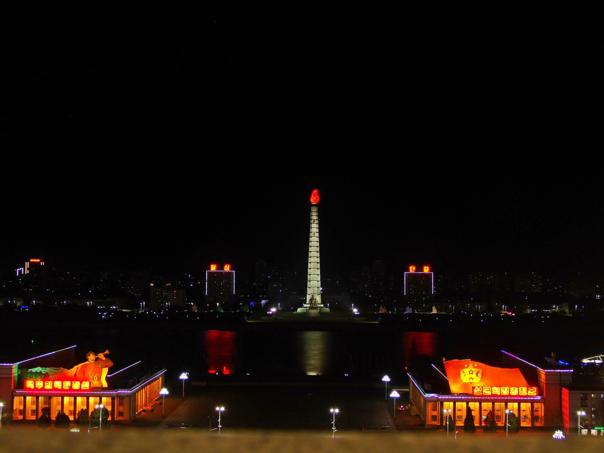 Juche Tower Pyongyang At Night