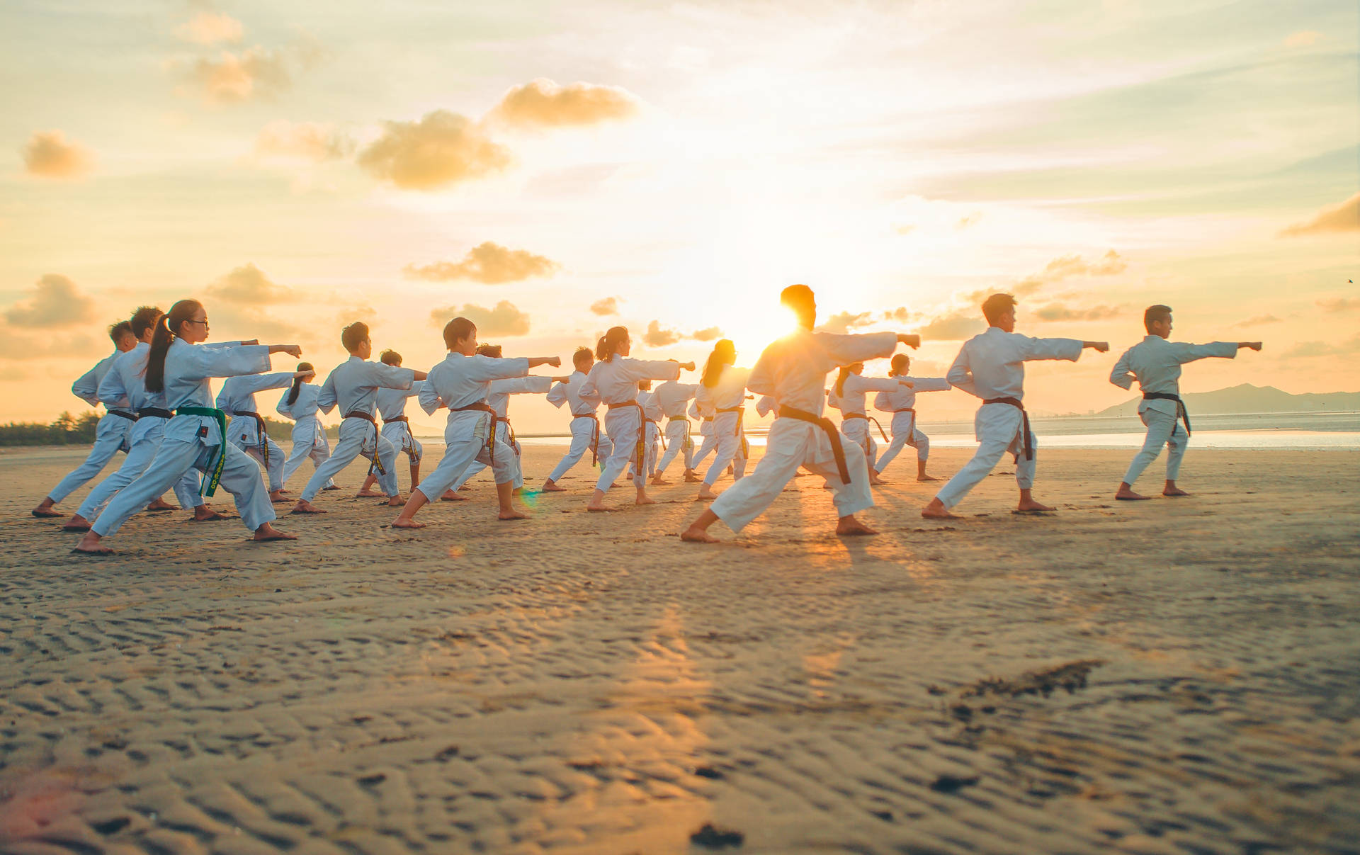 Judo Students With Sunset Background