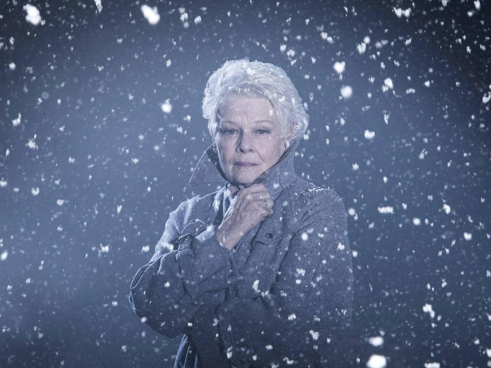 Judy Dench With Snow Falling