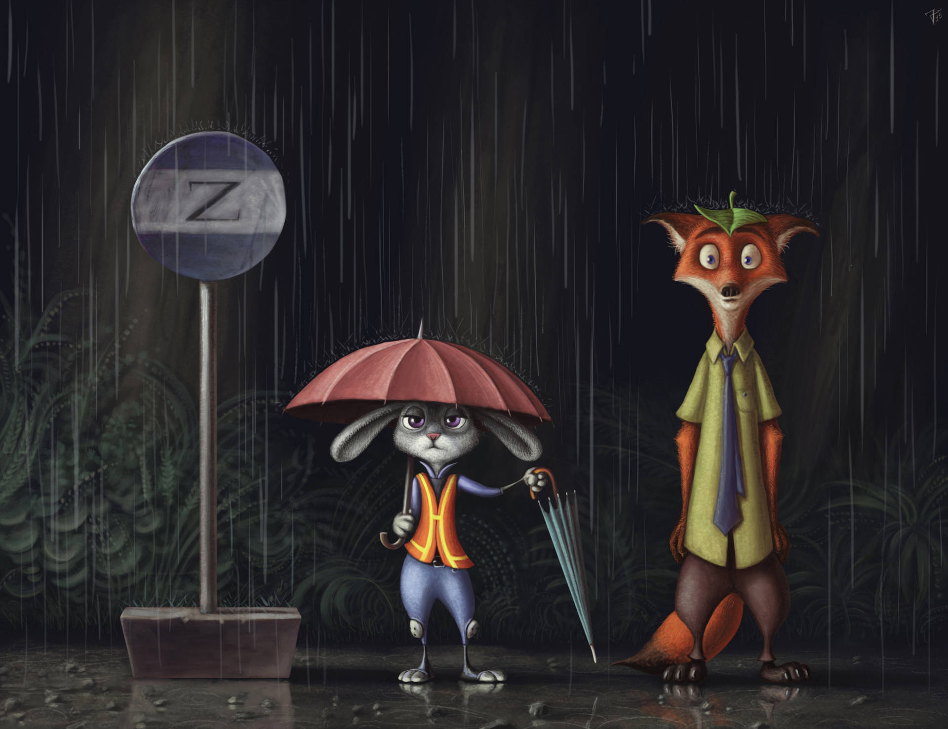 Judy Hopps Nick Wilde In Rain Background