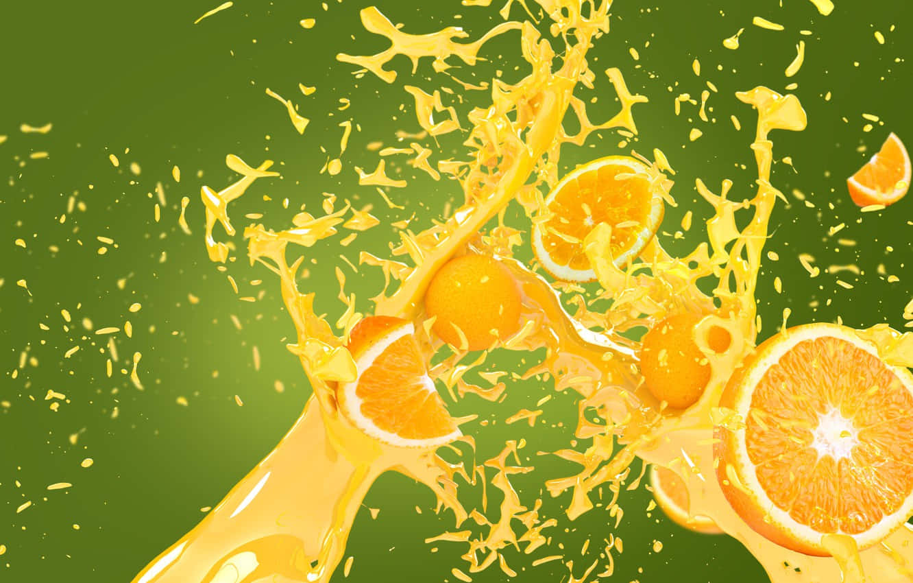 Juice Flavored Drink With Fresh Oranges Background