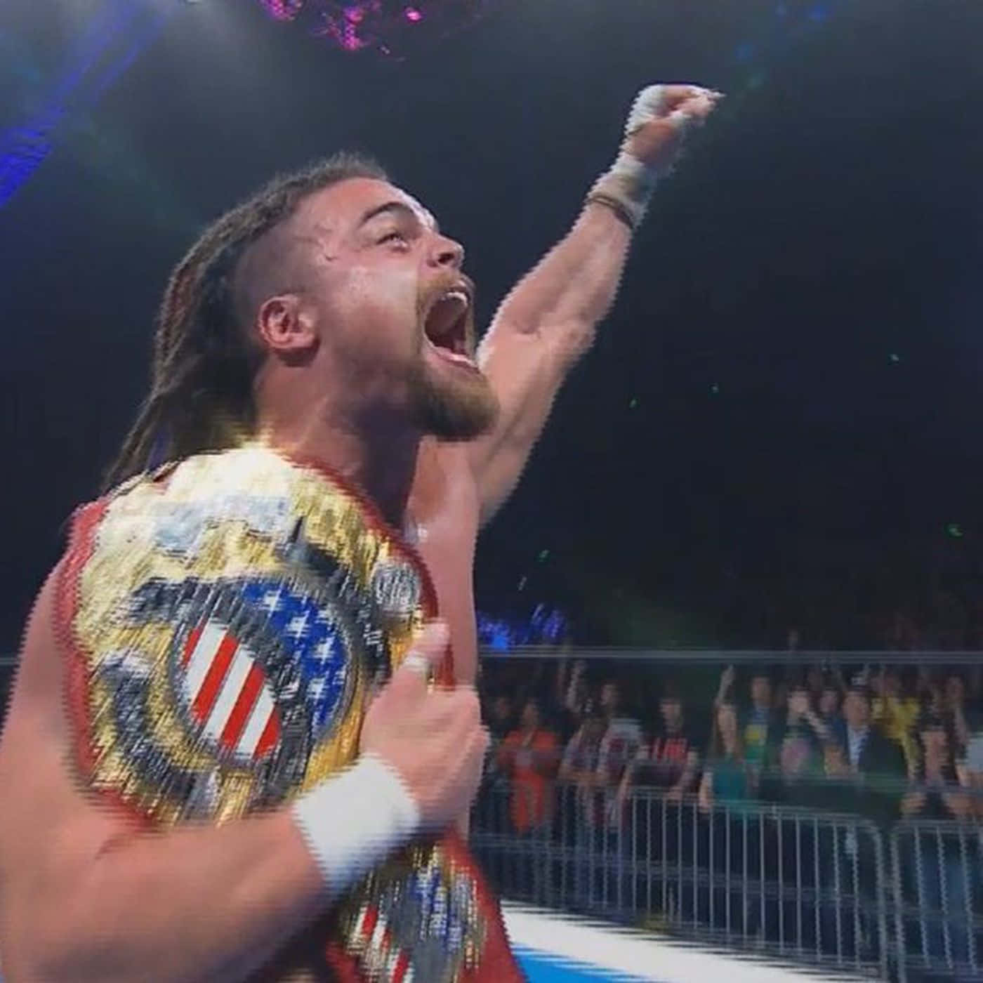 Juice Robinson Proudly Carrying His Championship Belt. Background