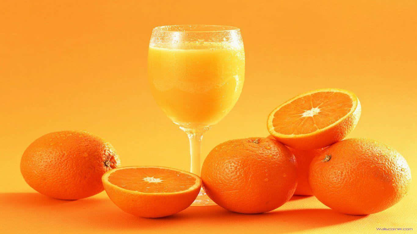 Juice Served With Orange Slices Background