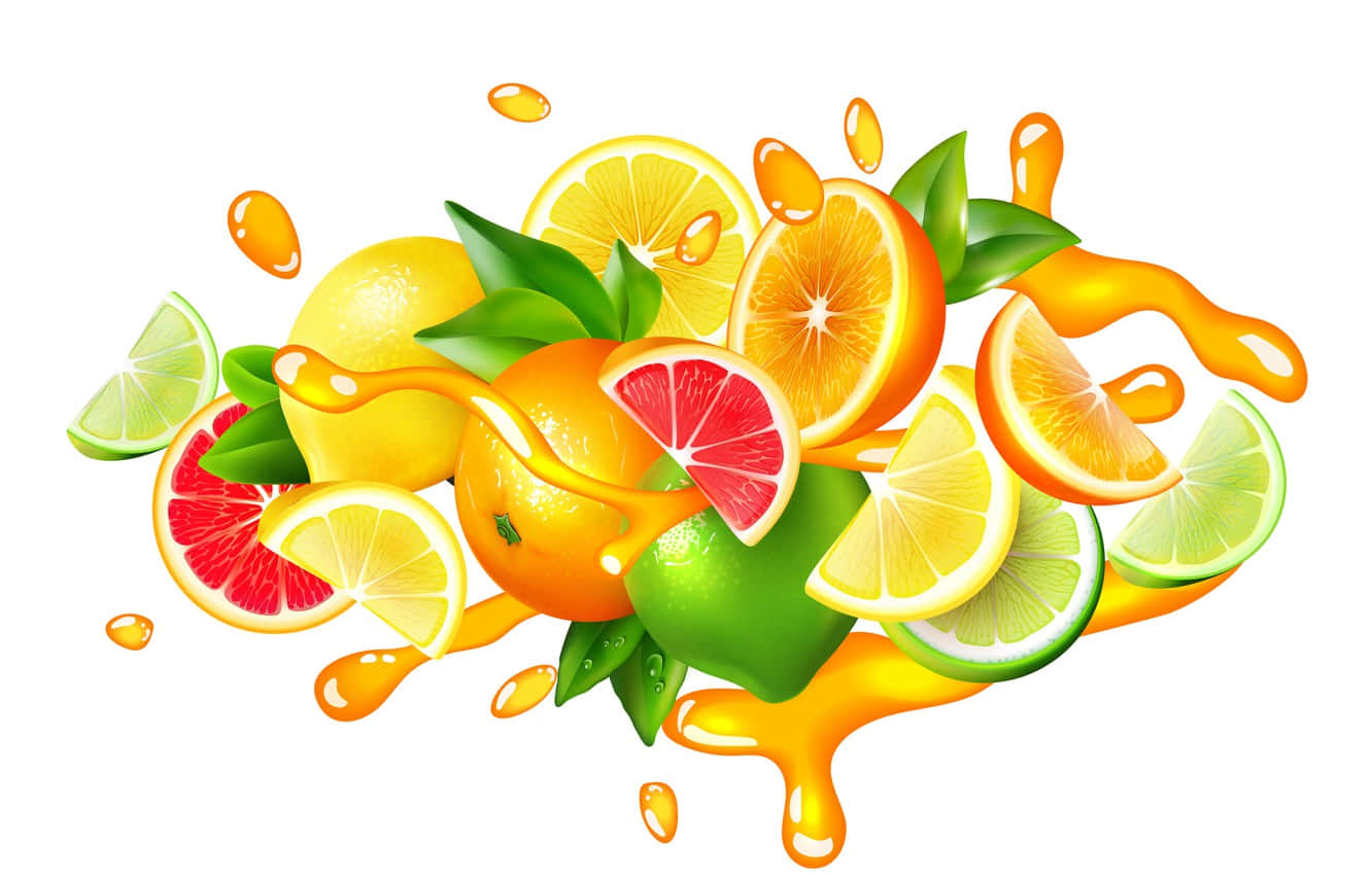 Juice With Illustrated Mix Of Fruits Background