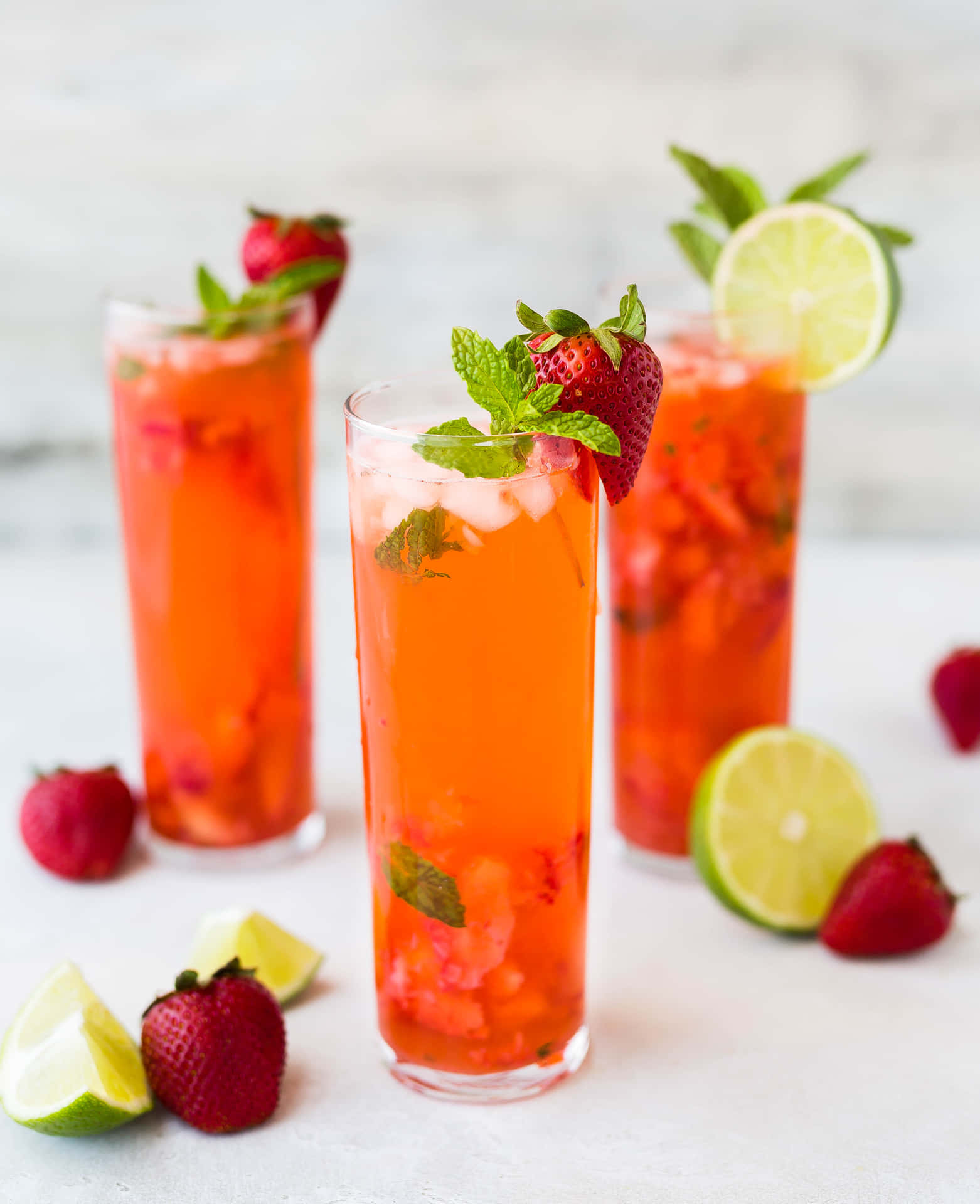 Juice With Strawberry And Lime Fruits Background