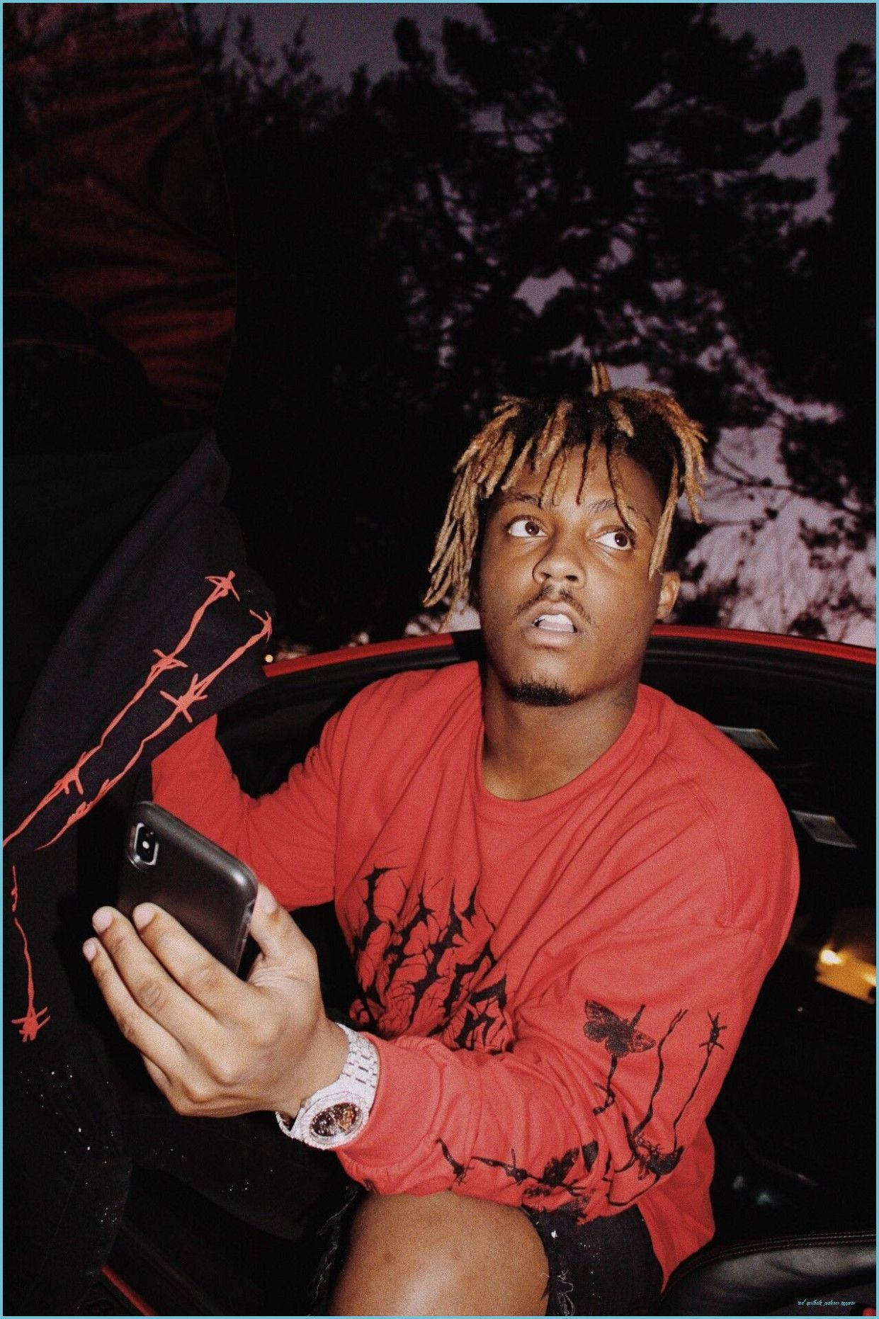 Juice Wrld Aesthetic In Red Out Of Car Background