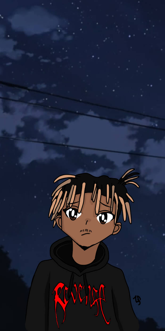 Juice Wrld Anime At Nighttime Background