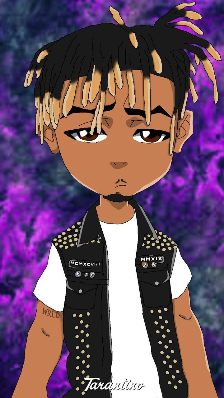 Juice Wrld Anime In Purple Abstract Background