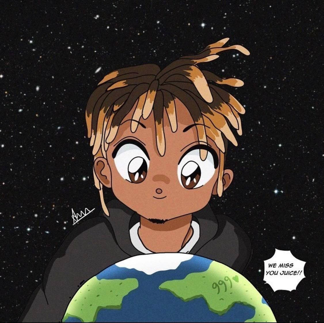 Juice Wrld Anime Looking At Earth Background
