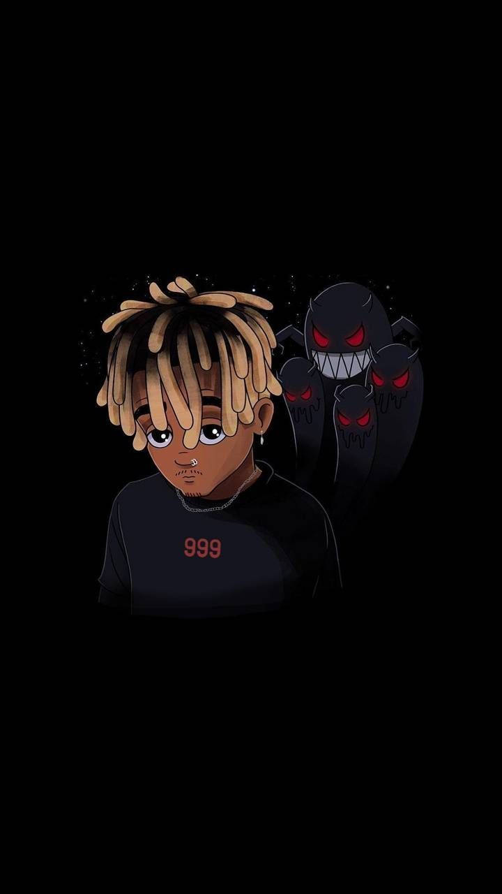 Juice Wrld Anime With Creeping Ghosts Background