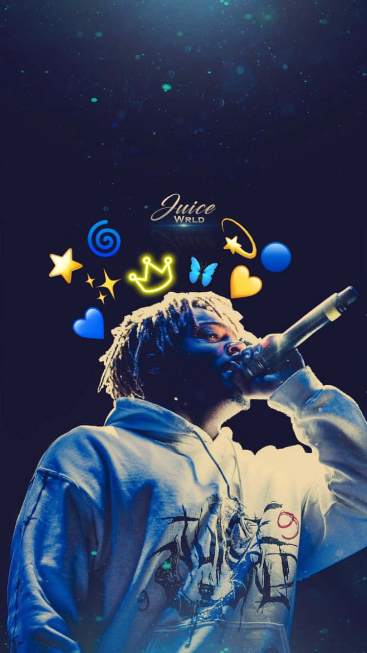 Juice Wrld Art Black And Blue Emojis Background