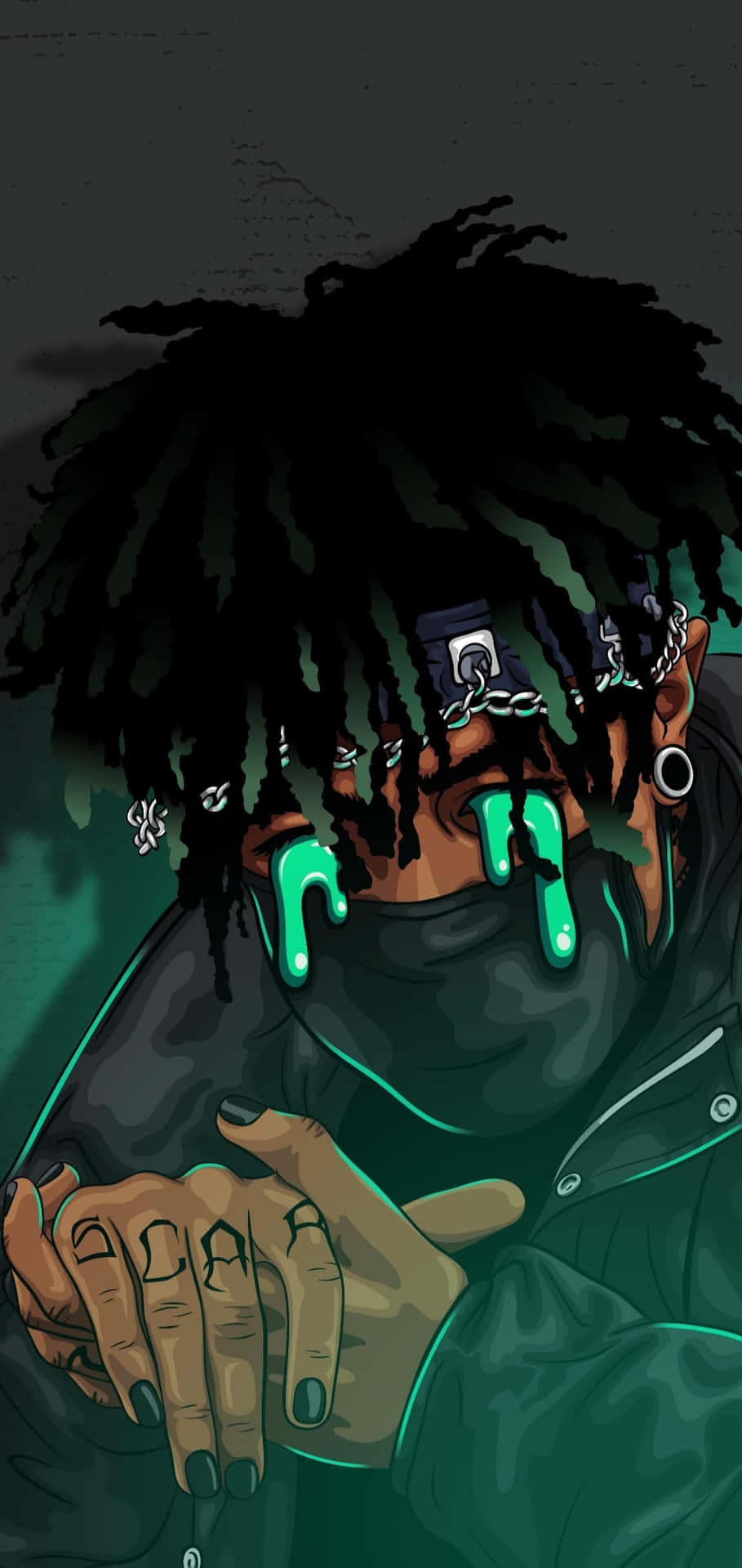 Juice Wrld Art Neon Green Tears Background