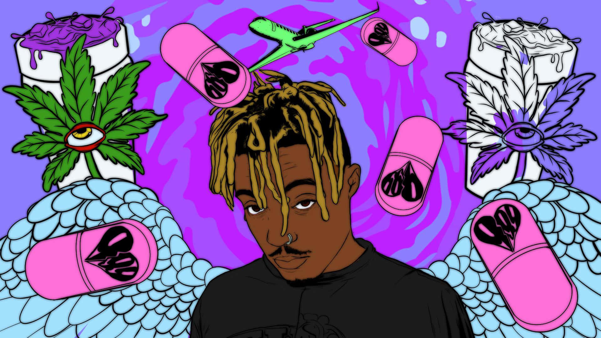 Juice Wrld Art Purple Aesthetic Drugs Background