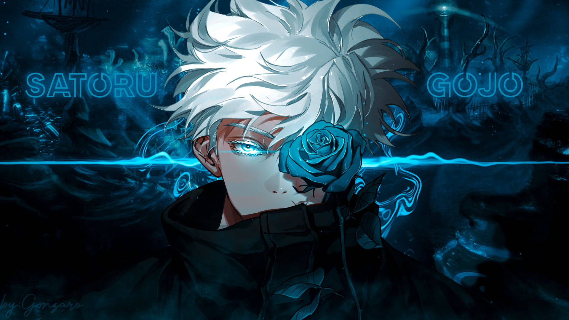 Jujutsu Kaisen 4k Satoru's Blue Rose Background
