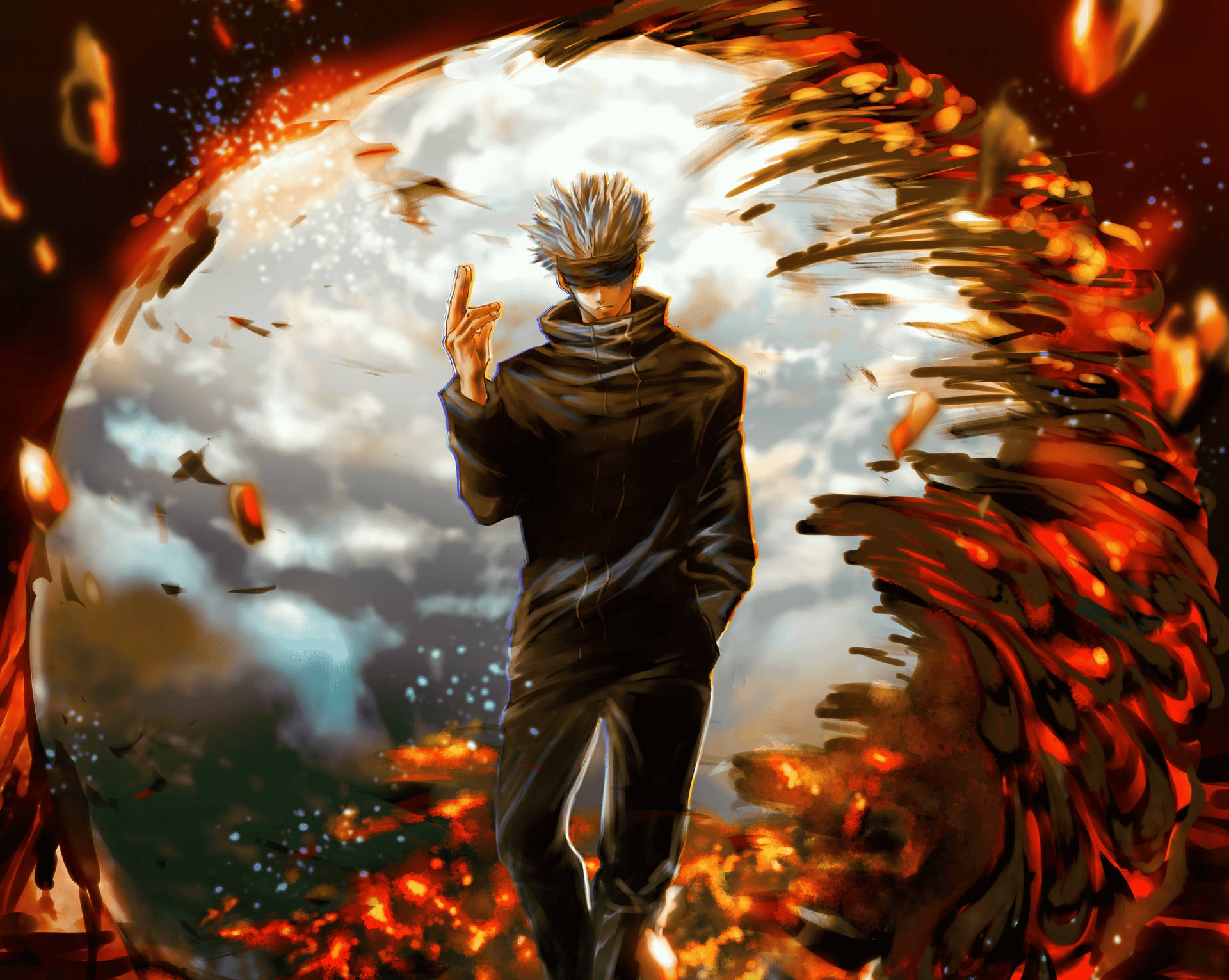Jujutsu Kaisen Gojo Fiery Art Background