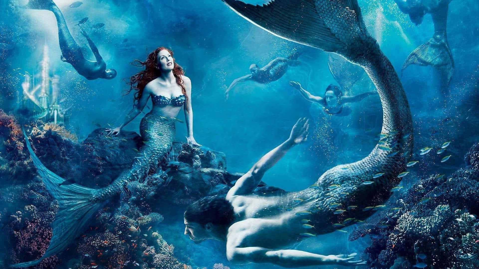 Julianne Moore And Michael Phelps As Mermaids Background