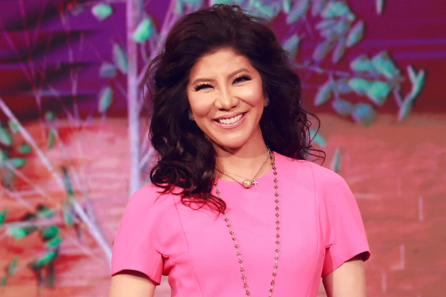 Julie Chen Smilingin Pink Top Background