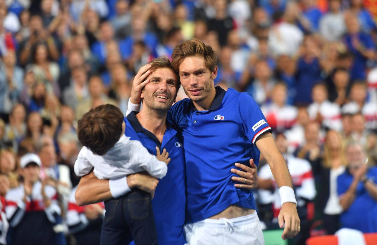 Julien Benneteau With Son And Nicolas Mahut