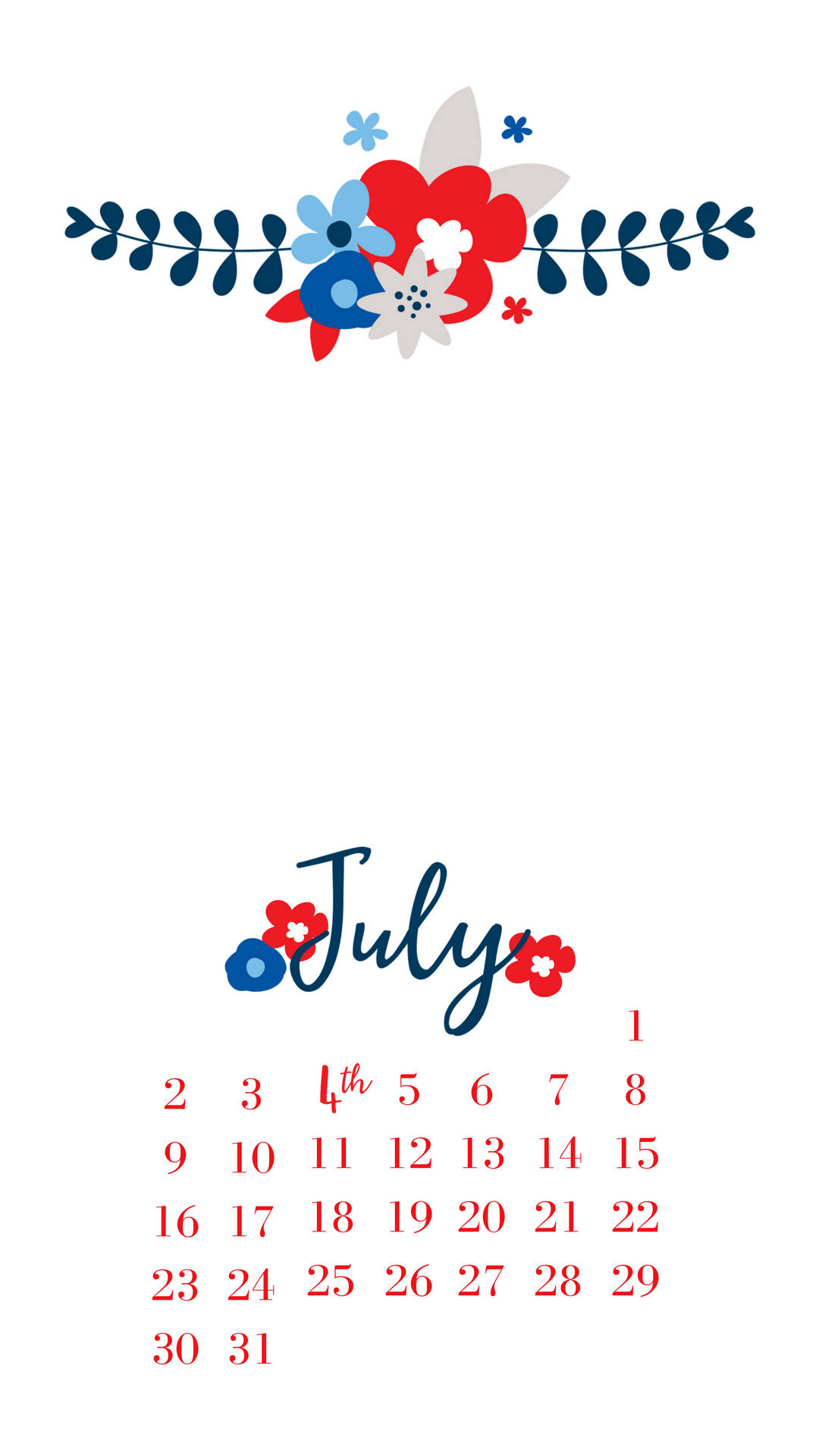 July Calendar In Floral Pattern Background