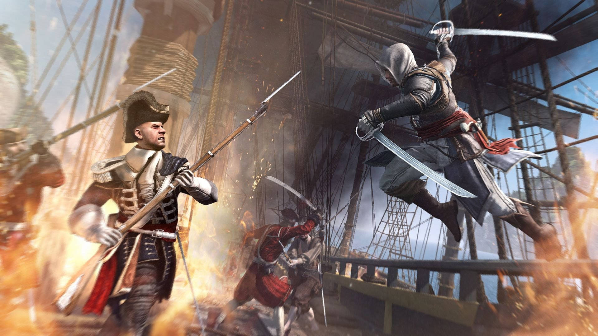 Jumping Assassin's Creed Black Flag Scene Background