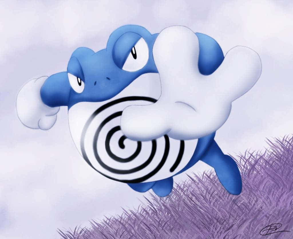 Jumping Poliwrath Motioning Stop Background