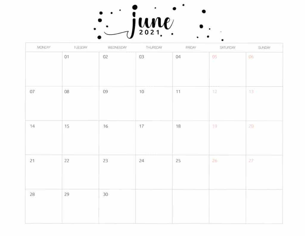 June 2020 Calendar With Black Dots Background