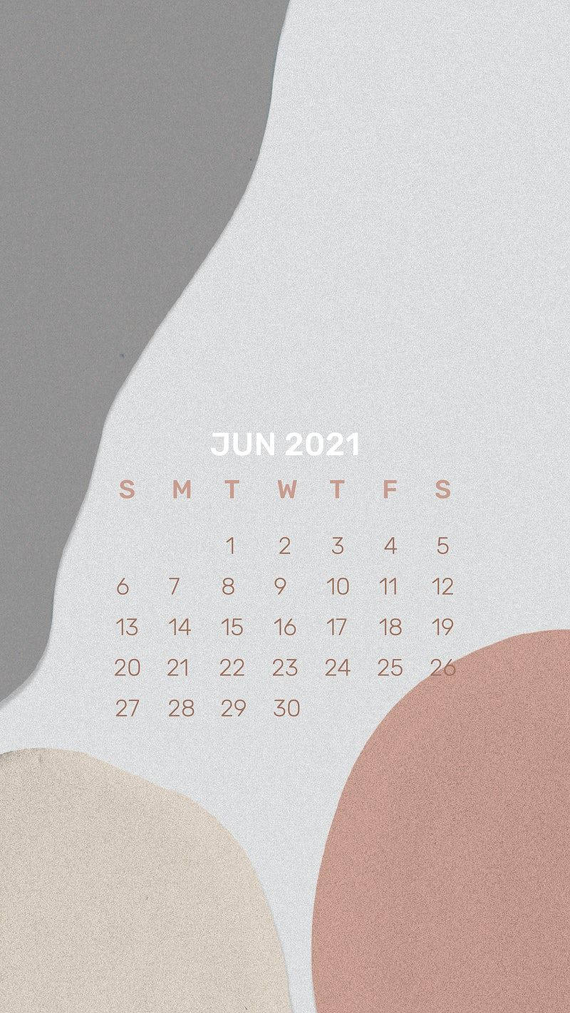 June 2021 Calendar With A Pink, Grey And White Background